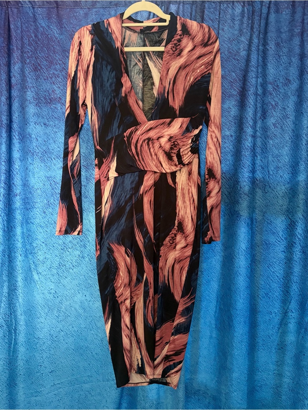 Fashion Nova Pink and Blue Abstract Knit Dress